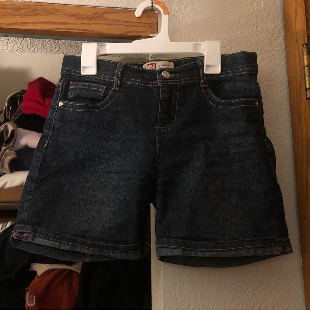 girls dark wash bermuda jean shorts